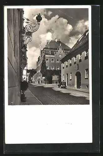 AK Donauwörth, Strassenpartie mit Gasthaus Krone und Rathaus