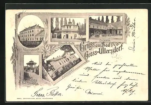 AK Gross-Ullersdorf, Villa Francisca, Elisabeth-Quelle, Kurhotel