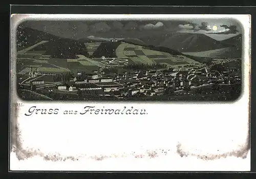 Lithographie Freiwaldau, Panoramablick auf die Ortschaft