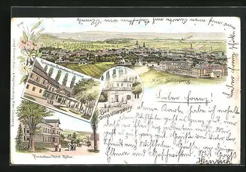 Lithographie Mährisch Schönberg, Restaurant Bretterhaus-Cursalon, Fürstenhaus-Hotel Müller