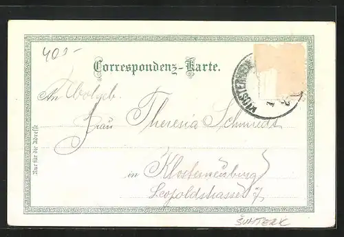 Lithographie Mährisch Schönberg, Hotel Deutsches Haus, Kaiser-Franz-Josef-Gymnasium