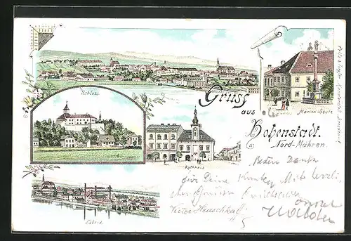 Lithographie Hohenstadt, Fabrik, Rathaus, Schloss