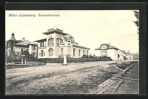 AK Mährisch Schönberg, Elisabethstrasse mit Villen