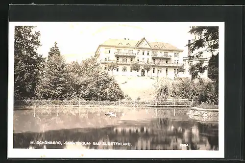 AK Mähr.-Schönberg, Sanatorium mit Teich