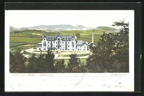 AK Mähr.-Schönberg, Sanatorium aus der Vogelschau