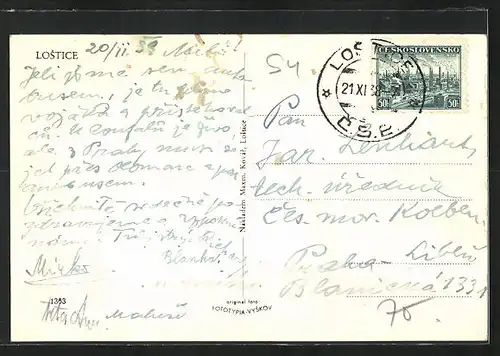 AK Lostice, Durchblick auf Kirche