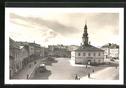 AK Jeseník, Ortspartie mit Marktplatz und Rathaus