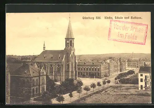 AK Oderberg-Bahnhof, Kirche mit Schule und Rathaus