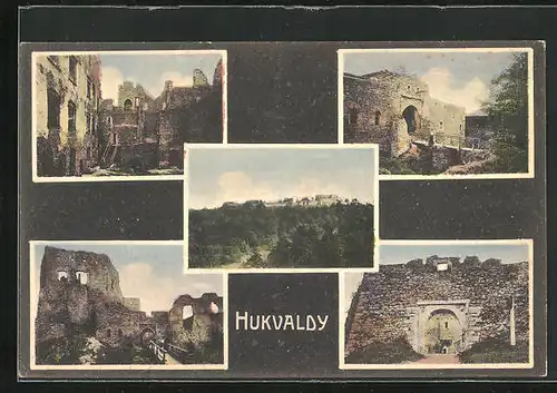 AK Hochwald /Hukvaldy, Totalansicht, Eingang und Hof der Ruine
