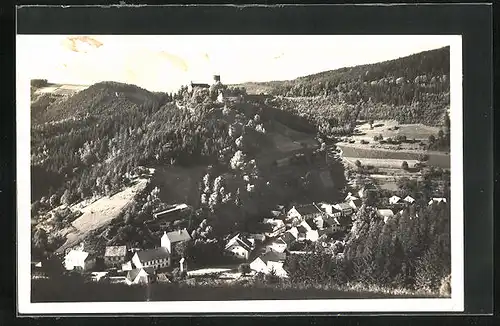 AK Svojanov, Ortsansicht mit Burg