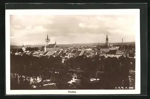 AK Policka, Panorama mit Kirche