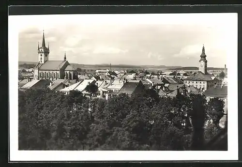 AK Policka, Ortsansicht mit Kirche und Rathaus