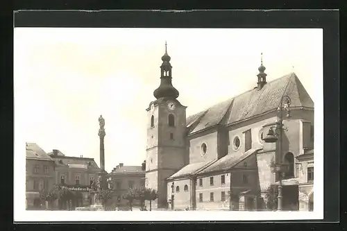 AK Svitavy, Ortspartie mit Kirche