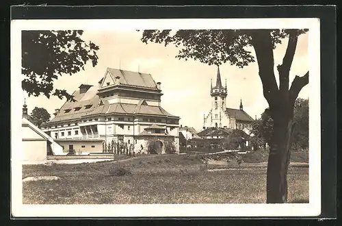 AK Policka, Ortspartie mit Kirche