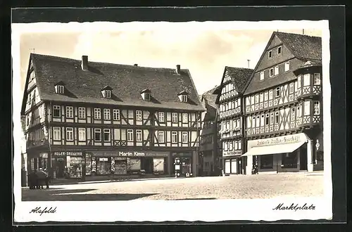 AK Alsfeld, Marktplatz mit Geschäft von Martin Kimm