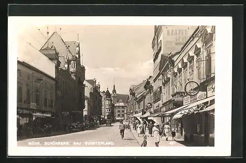 AK Mähr.-Schönberg /Gau Sudetenland, Strassenpartie mit Geschäften