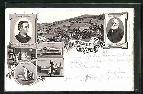 Lithographie Gräfenberg, Ortsansicht, Bilder aus der Wasserheilanstalt
