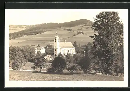 AK Zöptau, Ortspartie mit Kirche