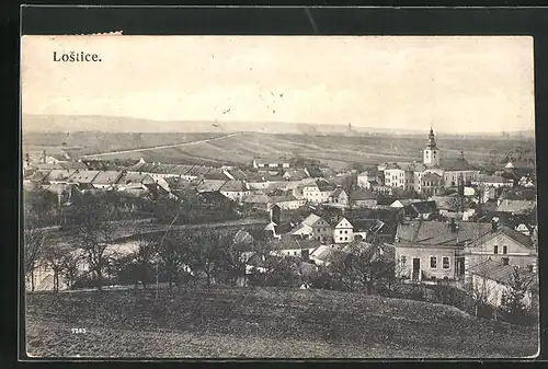 AK Lostice, Ortsansicht mit Kirche