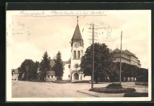 AK Sumperk, Altkath. Kirche mit der Staatsgewerbeschule