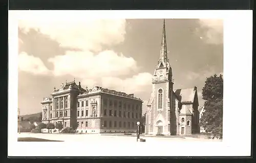 AK Mähr.-Schönberg, Ortspartie mit Kirche