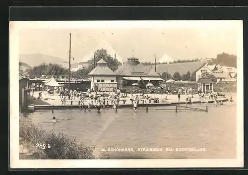 AK Mähr.-Schönberg, Strandbad mit Badegästen