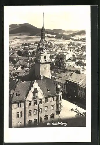 AK Mährisch Schönberg /Mor. Sumperk, Rathaus und Blick über die Stadt
