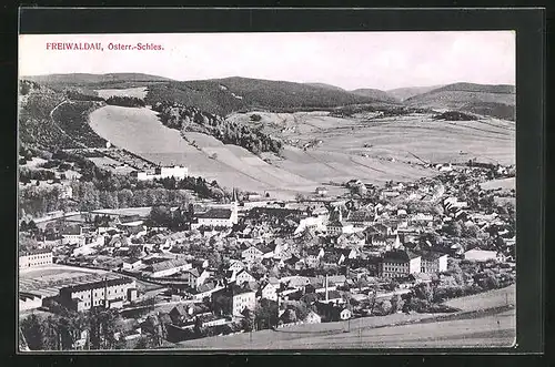 AK Freiwaldau, Gesamtansicht der Stadt mit umliegendem Wald