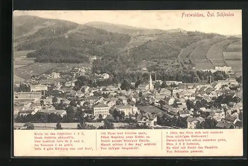 AK Freiwaldau, Blick über die Dächer der Stadt, Gedicht