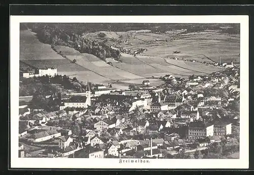 AK Freiwaldau, Teilansicht der Stadt mit Kirche