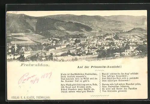 AK Freiwaldau, Blick von der Priessnitz Aussicht