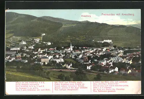 AK Freiwaldau, Blick über Stadt mit Kreuzberg