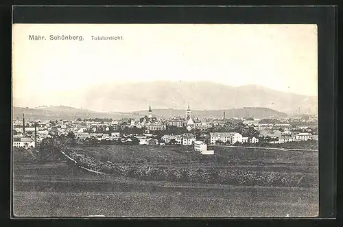 AK Mähr.-Schönberg, Totalansicht der Stadt mit Kirchen