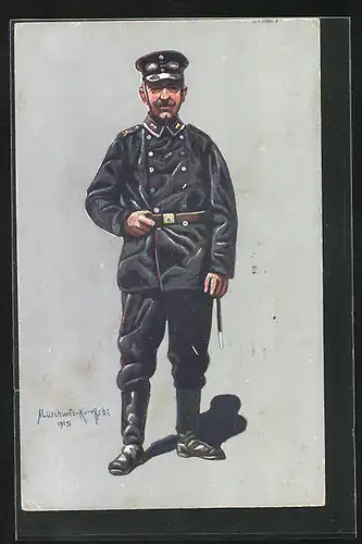 Künstler-AK Uniform eines Unteroffiziers des Kraftfahrt-Bat. 1914 /15