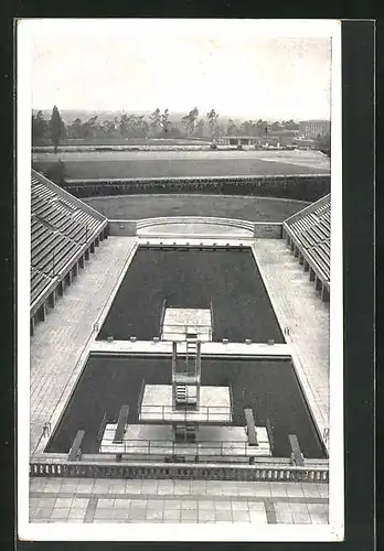 AK Berlin, Reichssportfeld, Blick von der Deutschen Kampfbahn auf das Schwimmstadion, Olympia