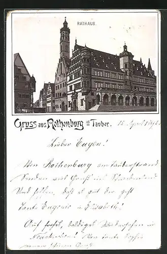 Vorläufer-Lithographie Rothenburg o. T., 1895, Rathaus