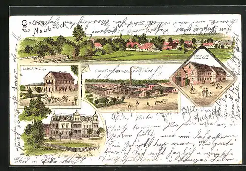 Lithographie Neubrück /Wendeburg, Gasthof W. Lippe, Gasthof z. Erse, Conserven-Fabrik