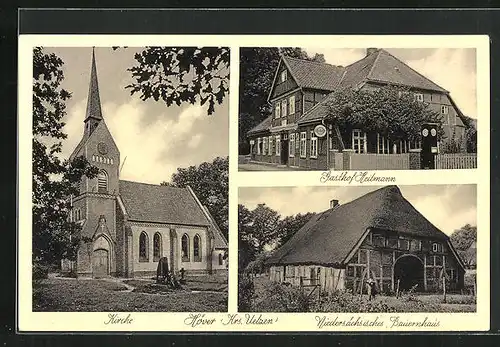 AK Höver, Gasthof Heitmann, Niedersächs. Bauernhaus, Kirche