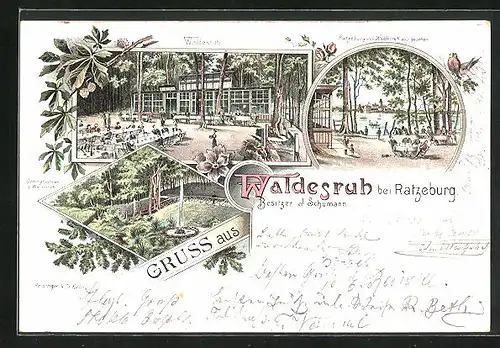 Lithographie Ratzeburg, Gasthaus Waldesruh