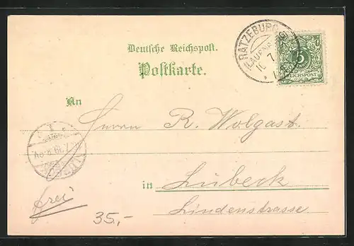 Lithographie Ratzeburg, Gasthaus Waldesruh