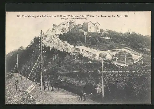 AK Weilburg a. Lahn, Vernichtung des Zeppelins Z II am Webersberg 1910