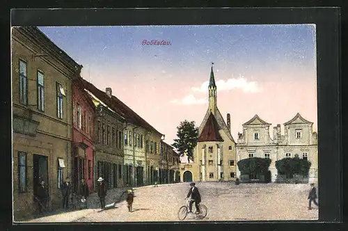 AK Sobeslav, Marktplatz im Abendlicht