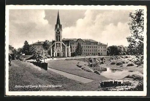 AK Hohenstadt, Blick auf Evangelische Kirche und Kaserne