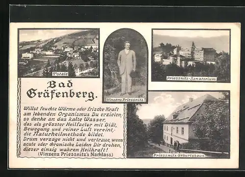 AK Bad Gräfenberg, Vinzenz Priessnitz und sein Geburtshaus, Sanatorium
