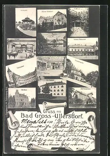AK Gross Ullersdorf, Schloss mit Schlosshof, Kurhotel Restaurant, Villa Marie