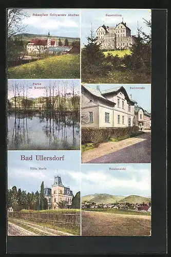 AK Bad Ullersdorf, Partie im Kurpark, Sanatorium, Totalansicht