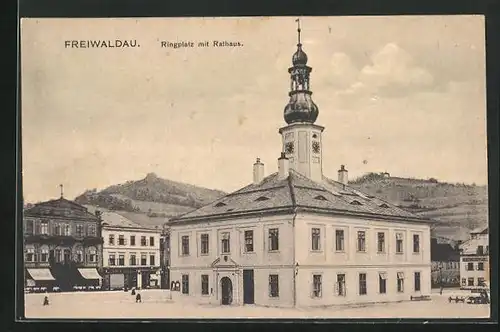 AK Freiwaldau, Ringplatz mit Rathaus