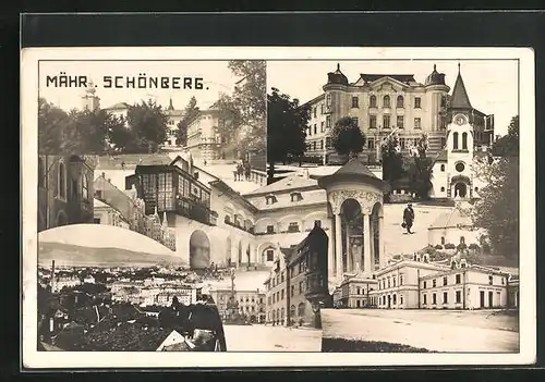 AK Schönberg, Totalansicht, Kirche, Strassenpartie