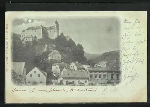 Mondschein-AK Jauernig, Schloss Johannesberg