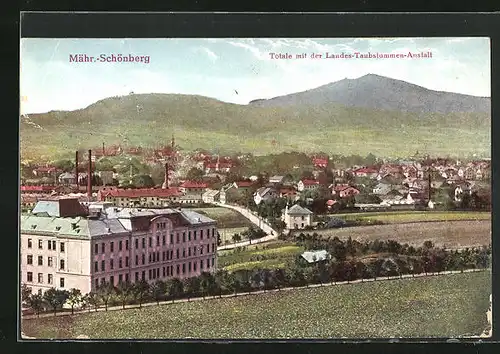 AK Mähr.-Schönberg, Totalansicht mit der Landes-Taubstummen-Anstalt